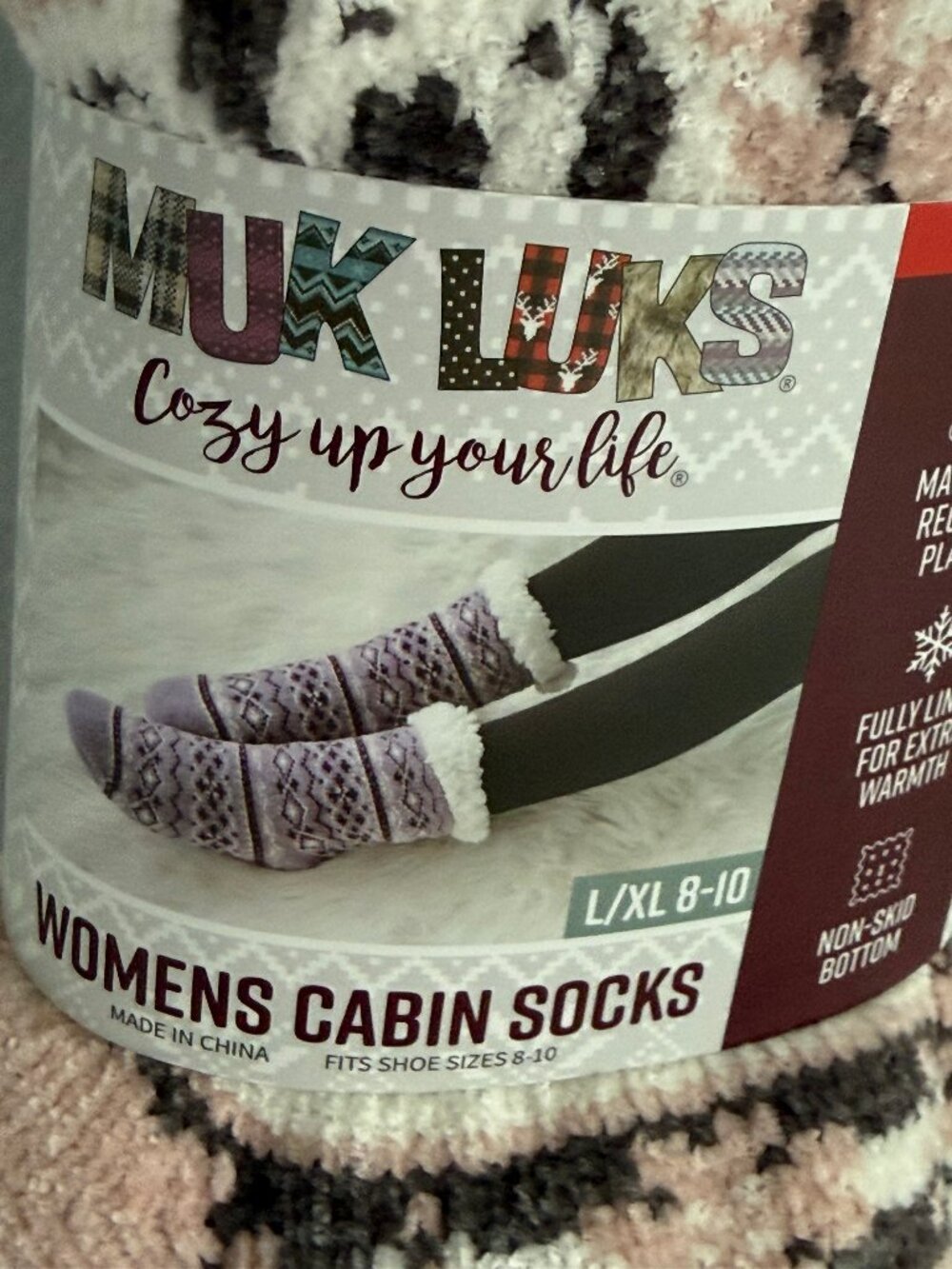MUK LUKS Women's Chenille Cabin Socks Light Pink Nordic and Solid - Picture 3 of 5